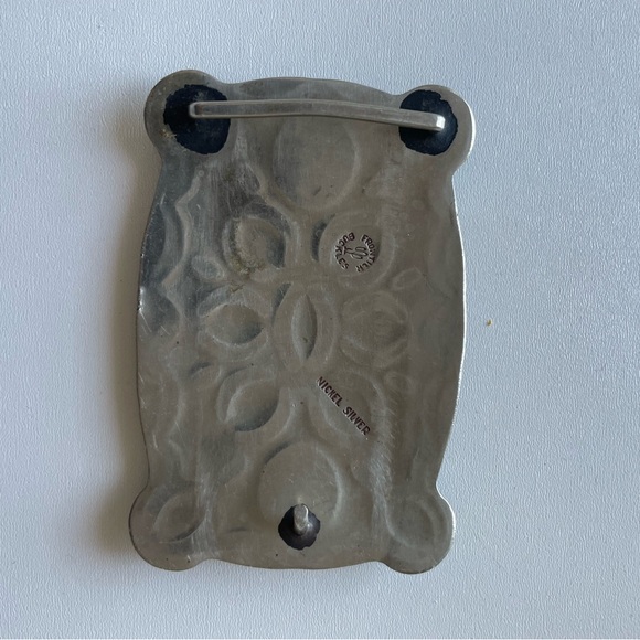 Silver Belt Buckle with Horse Design and Turquoise Accents - Picture 3 of 6